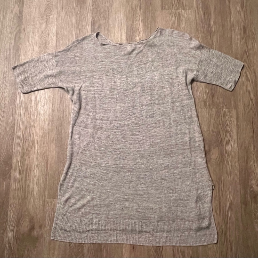 EILEEN FISHER Italian Yarn Sz M Ecru Open Weave Short Sleeve Tunic Top Lagenlook - Picture 3 of 5